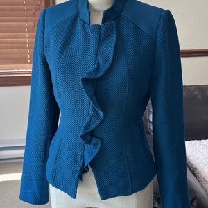 White House Black Market Blue Ruffled Blazer